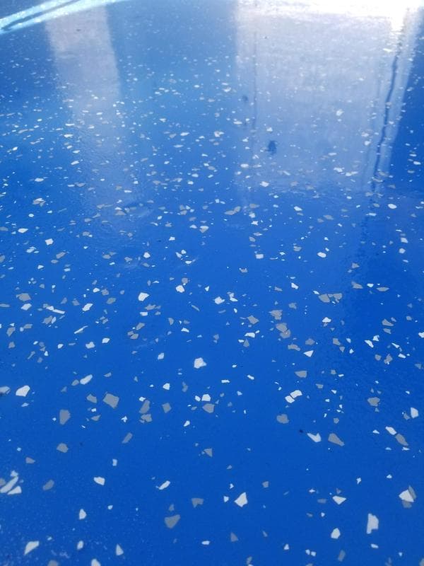 Blue flake epoxy floor coating by A&A Epoxy